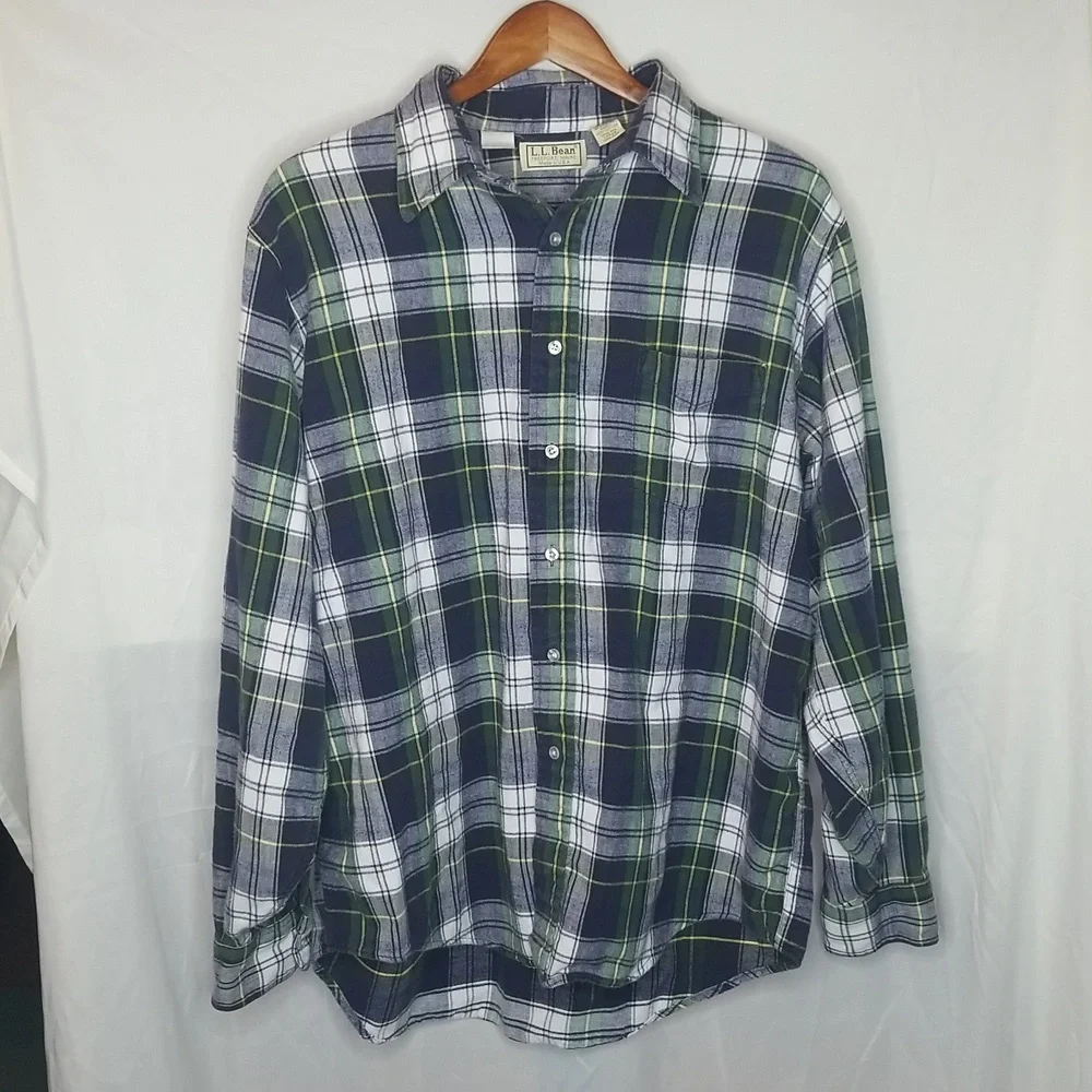L.L.Bean 90s Button Down Plaid/Flannel Long Sleeve Shirt, Size Large - Picture 4 of 9